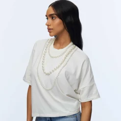 IVORY SHORT-SLEEVE PEARL STRAND TEE