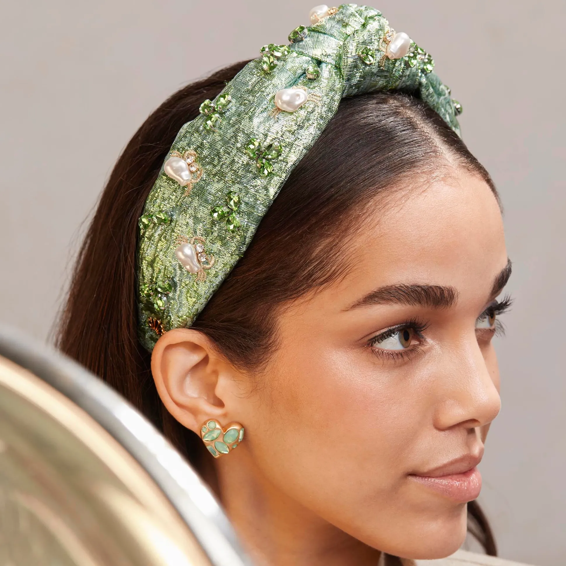 JADE PEARL MARINA EMBELLISHED KNOTTED HEADBAND