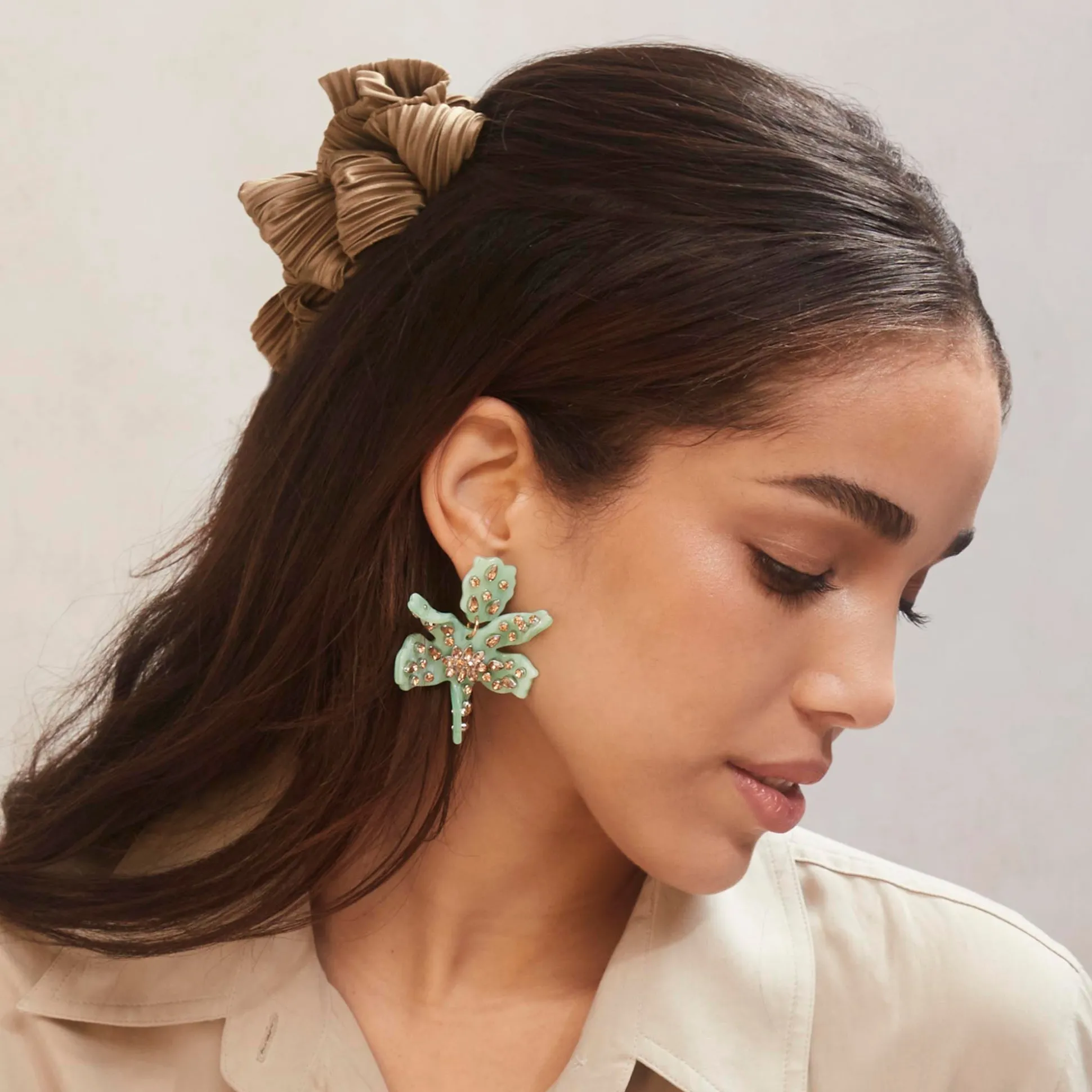 JADE SMALL EMBELLISHED PAPER LILY EARRINGS