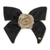 JET CRYSTAL PAVE ROSE BOW BARRETTE