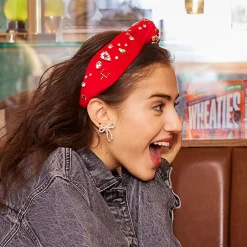 KANSAS CITY CHIEFS LELE SADOUGHI X NFL RED EMBELLISHED KNOTTED HEADBAND