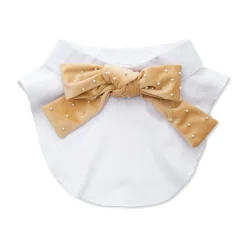 KHAKI KIRA VELVET PEARL BOW COLLAR