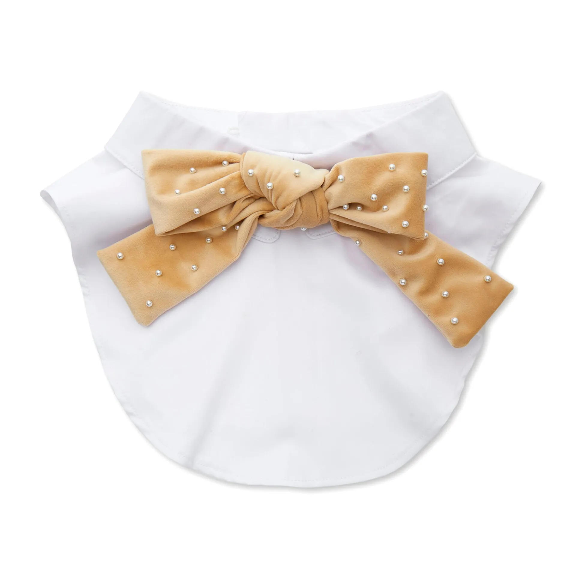 KHAKI KIRA VELVET PEARL BOW COLLAR