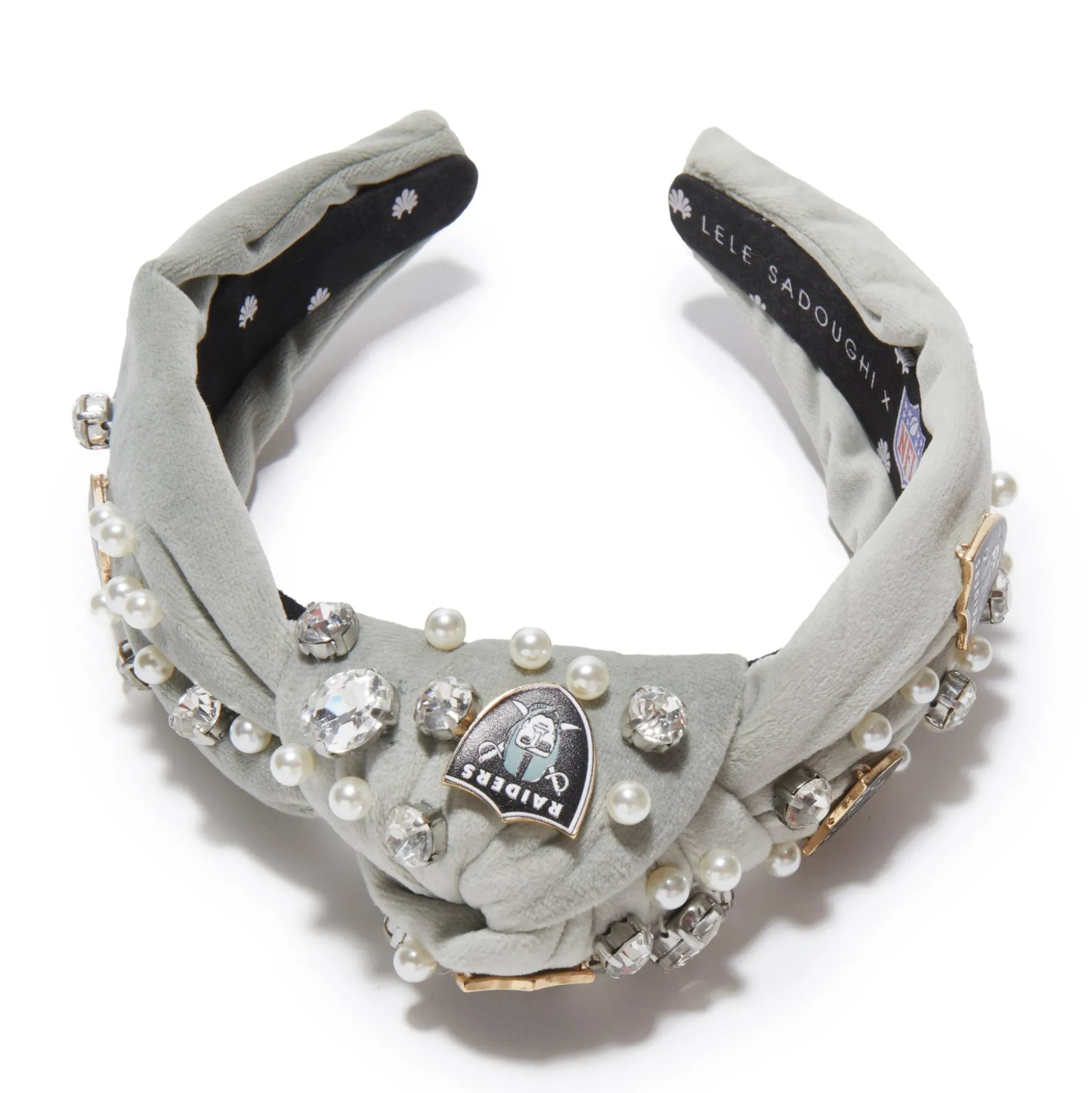 LAS VEGAS RAIDERS LELE SADOUGHI X NFL GREY EMBELLISHED KNOTTED HEADBAND