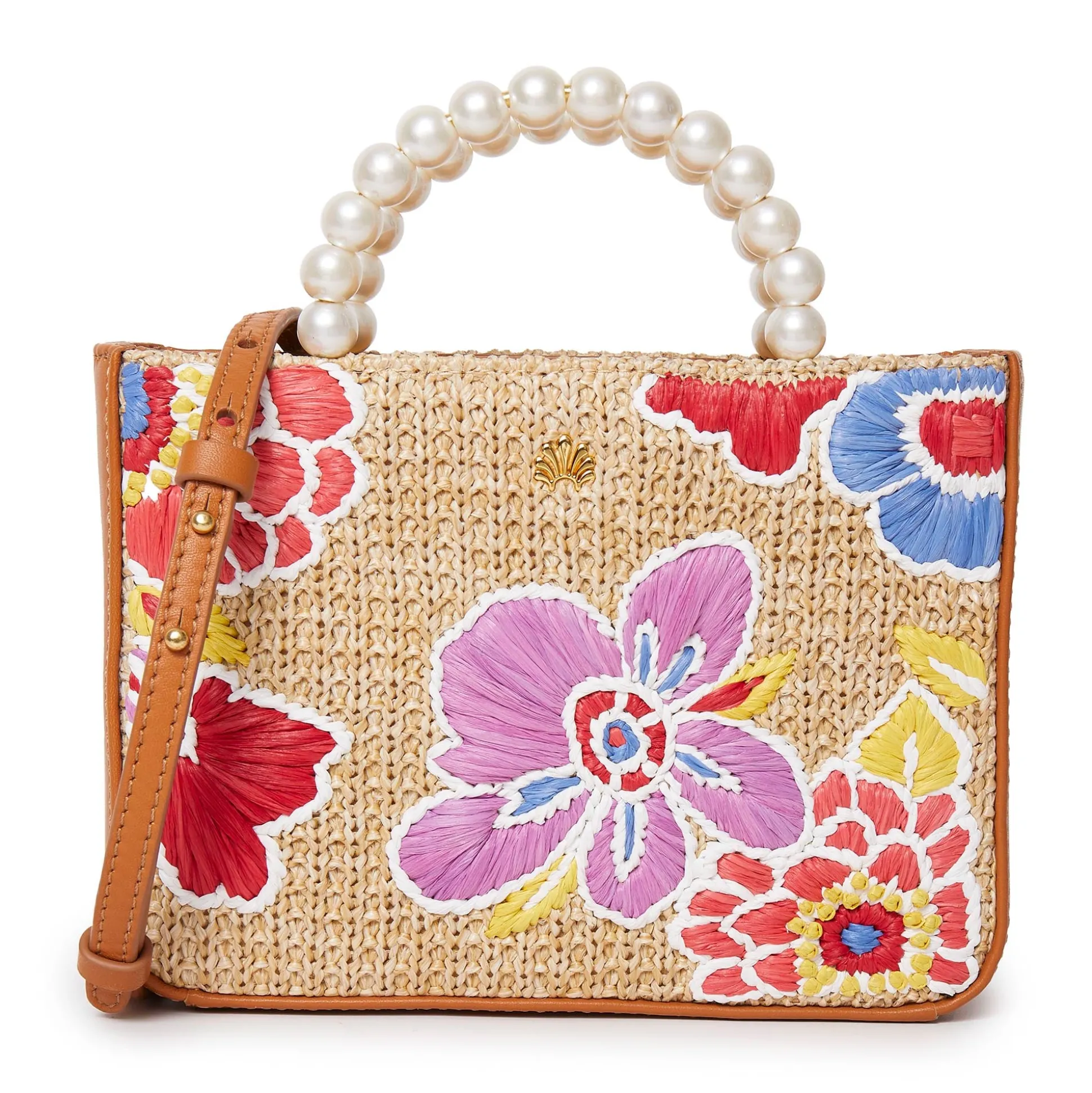 LELE SADOUGHI X TRINA TURK FLORAL PARADISE MAYA RAFFIA MINI TOTE