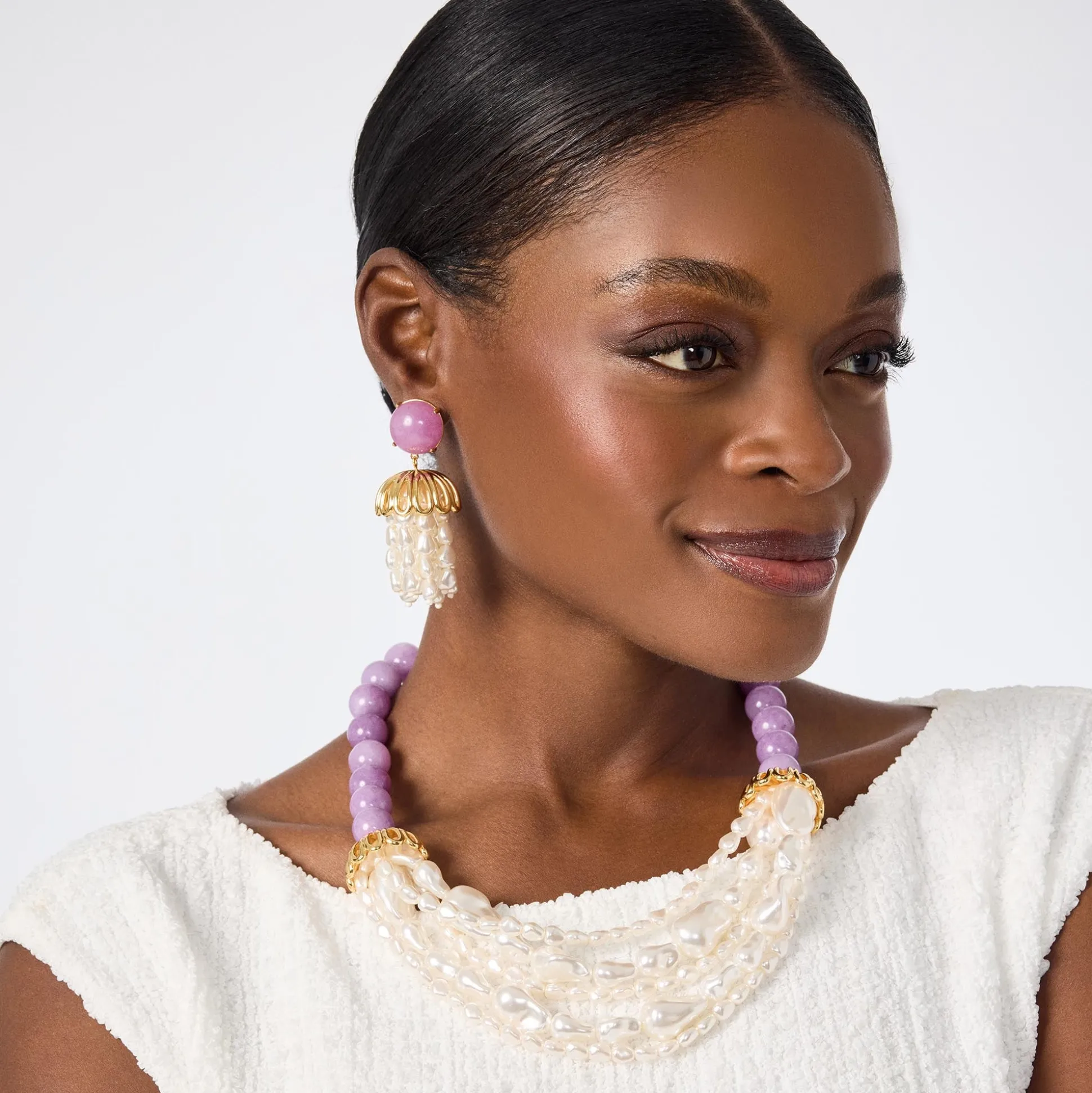 LELE SADOUGHI X TRINA TURK LAVENDER SKY PARAPLUIE STRUNG CHANDELIER EARRINGS
