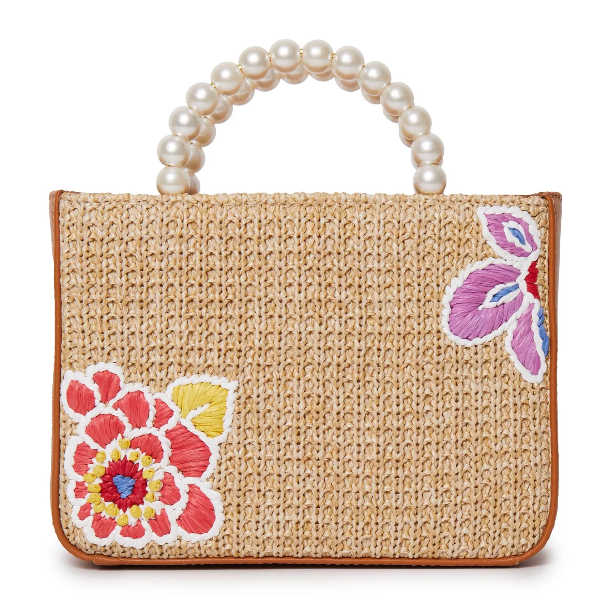 LELE SADOUGHI X TRINA TURK FLORAL PARADISE MAYA RAFFIA MINI TOTE