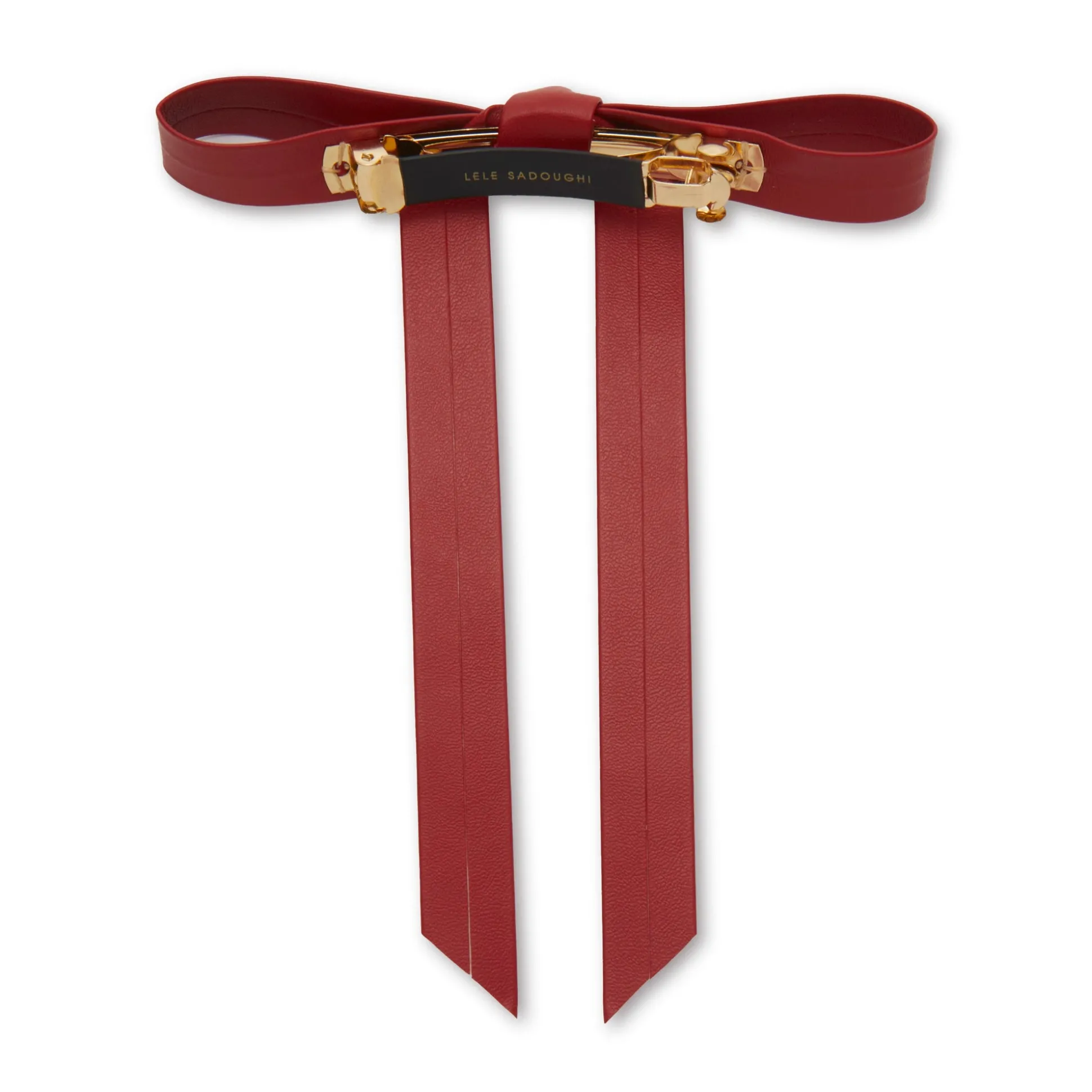 LIPSTICK RED BARDOT FAUX LEATHER BOW BARRETTE