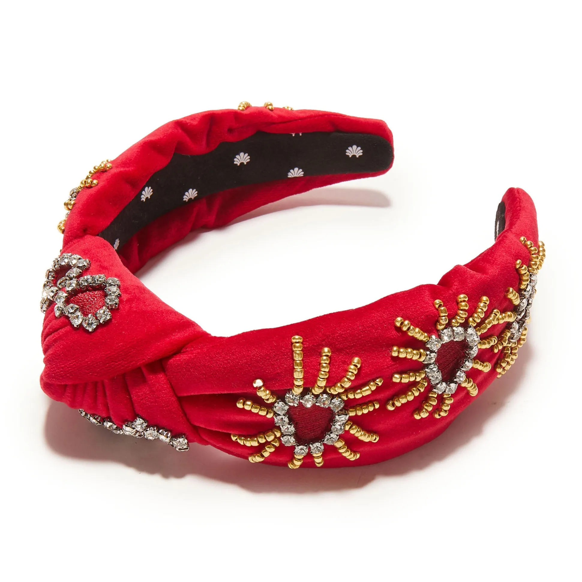 LIPSTICK RED KNOTTED CRYSTAL HEARTBURST HEADBAND