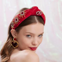 LIPSTICK RED KNOTTED CRYSTAL HEARTBURST HEADBAND