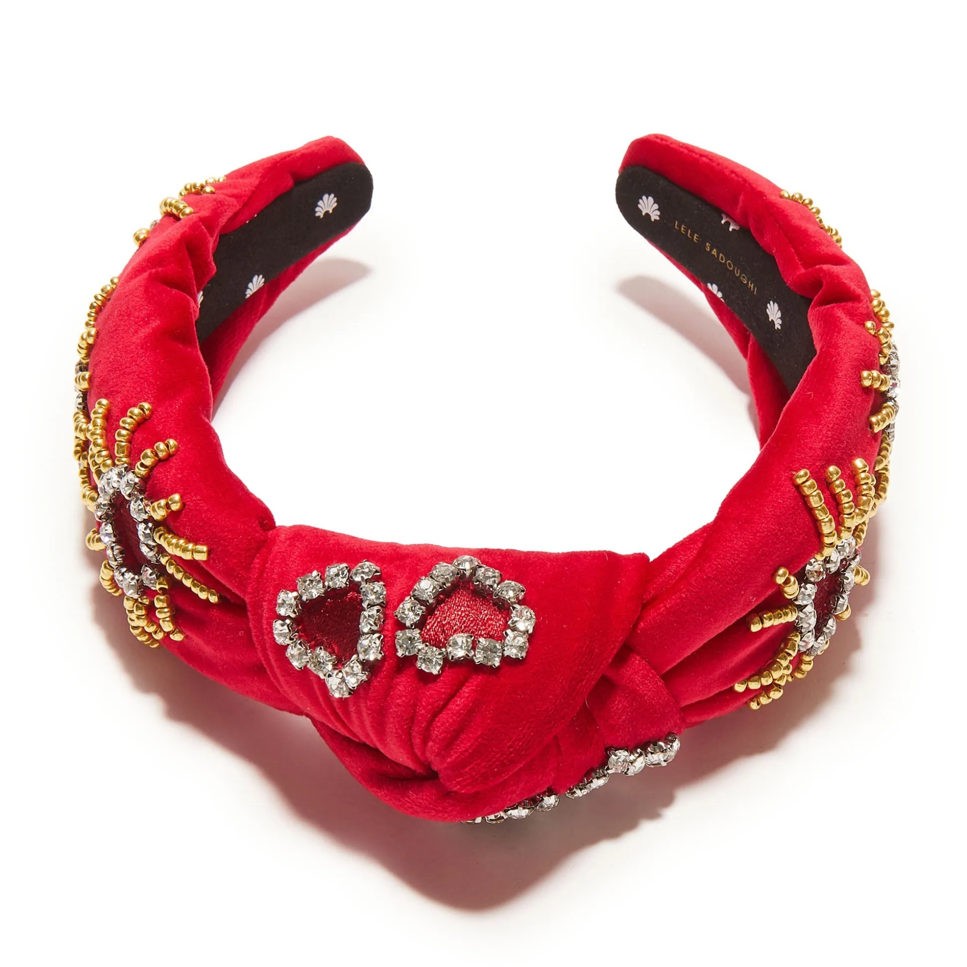 LIPSTICK RED KNOTTED CRYSTAL HEARTBURST HEADBAND