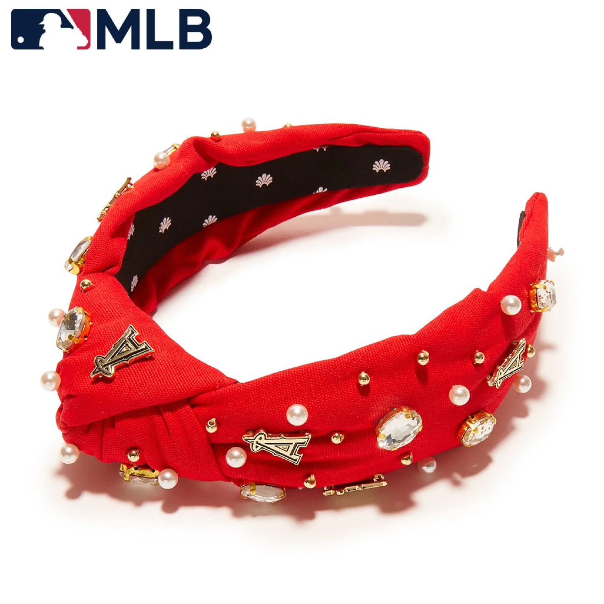 LOS ANGELES ANGELS LELE SADOUGHI / MLB RED EMBELLISHED KNOTTED HEADBAND