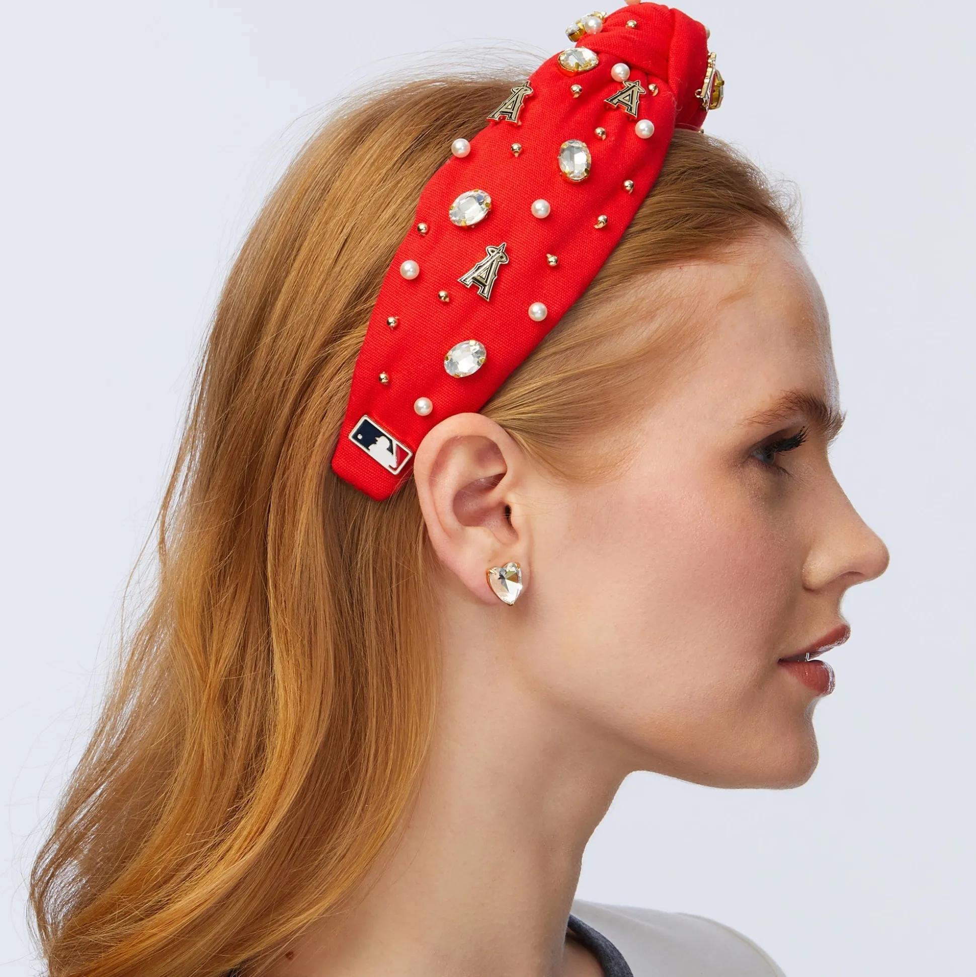 LOS ANGELES ANGELS LELE SADOUGHI / MLB RED EMBELLISHED KNOTTED HEADBAND