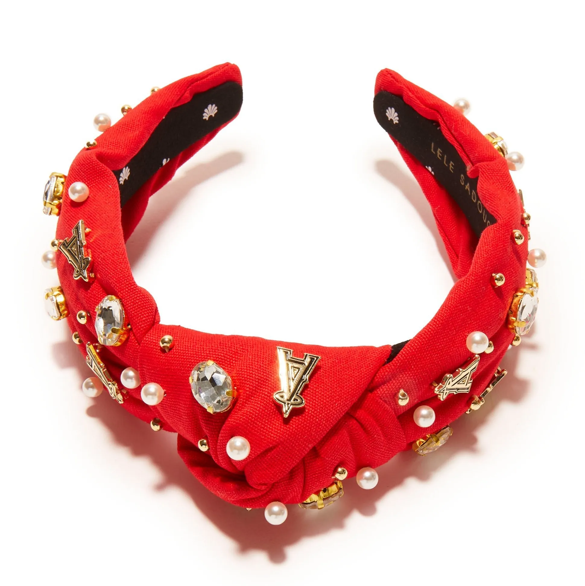 LOS ANGELES ANGELS LELE SADOUGHI / MLB RED EMBELLISHED KNOTTED HEADBAND