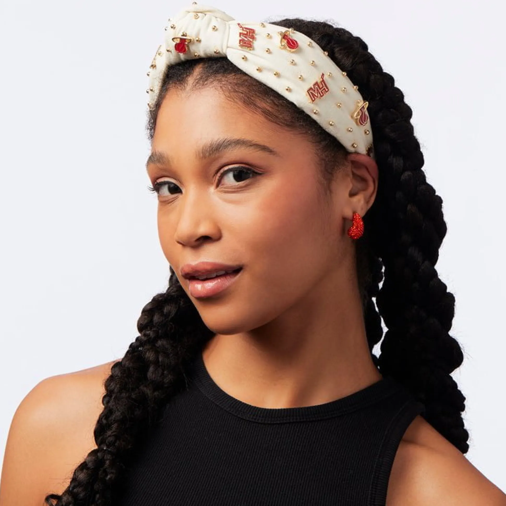 MIAMI HEAT LELE SADOUGHI / NBA IVORY EMBELLISHED KNOTTED HEADBAND