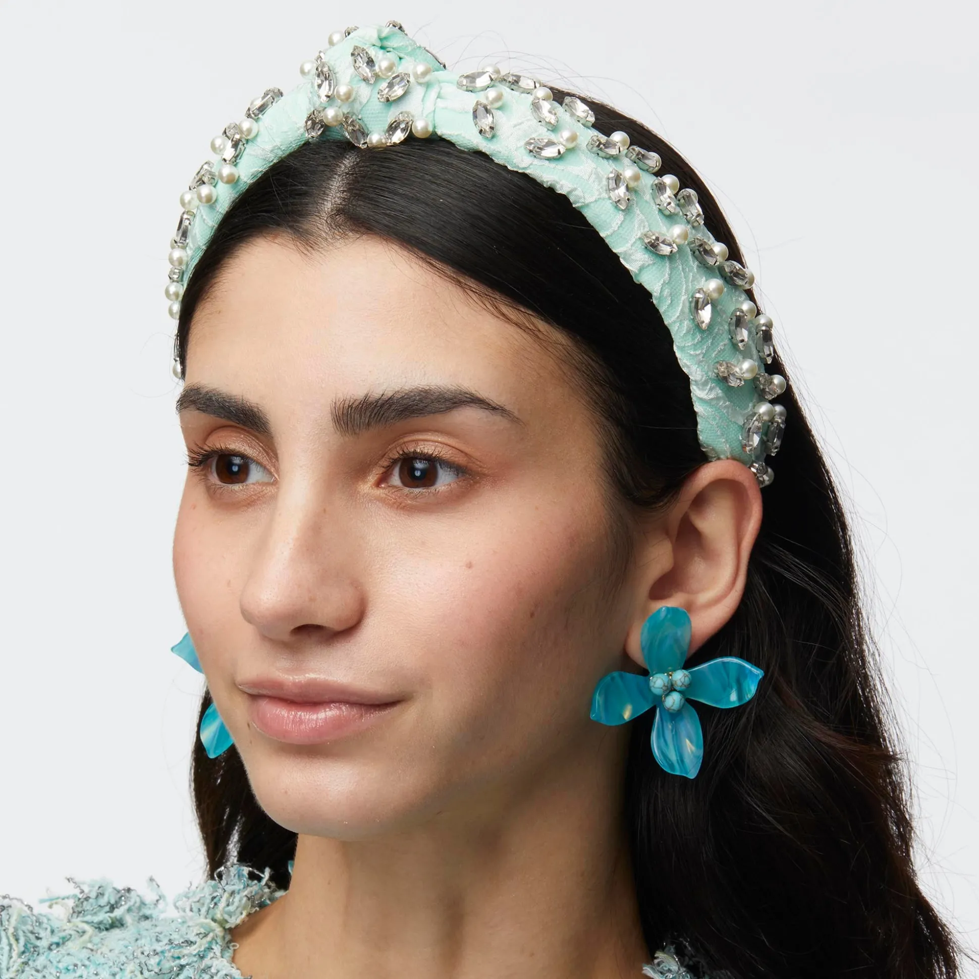 MINT SLIM KNOTTED CRYSTAL GRID HEADBAND