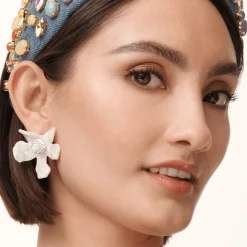 MOTHER OF PEARL CRYSTAL LILY BUTTON EARRINGS