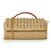 NATURAL CRYSTAL EMBELLISHED TOP HANDLE MINI TABITHA BAG