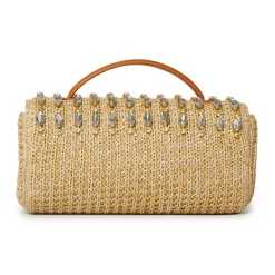 NATURAL CRYSTAL EMBELLISHED TOP HANDLE MINI TABITHA BAG
