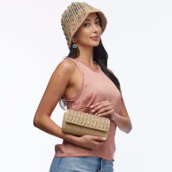 NATURAL CRYSTAL EMBELLISHED TOP HANDLE MINI TABITHA BAG