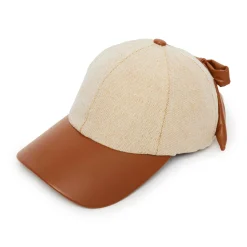 NATURAL FAUX LEATHER CANVAS BASEBALL CAP