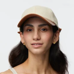NATURAL FAUX LEATHER CANVAS BASEBALL CAP