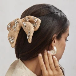 NATURAL LIBBY CANDY CRYSTAL RAFFIA BOW