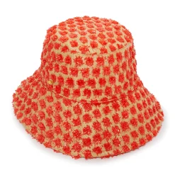 NATURAL MELON DOTTED RAFFIA LONG BRIM BUCKET HAT