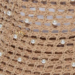 NATURAL OPEN WEAVE PEARL BUCKET HAT