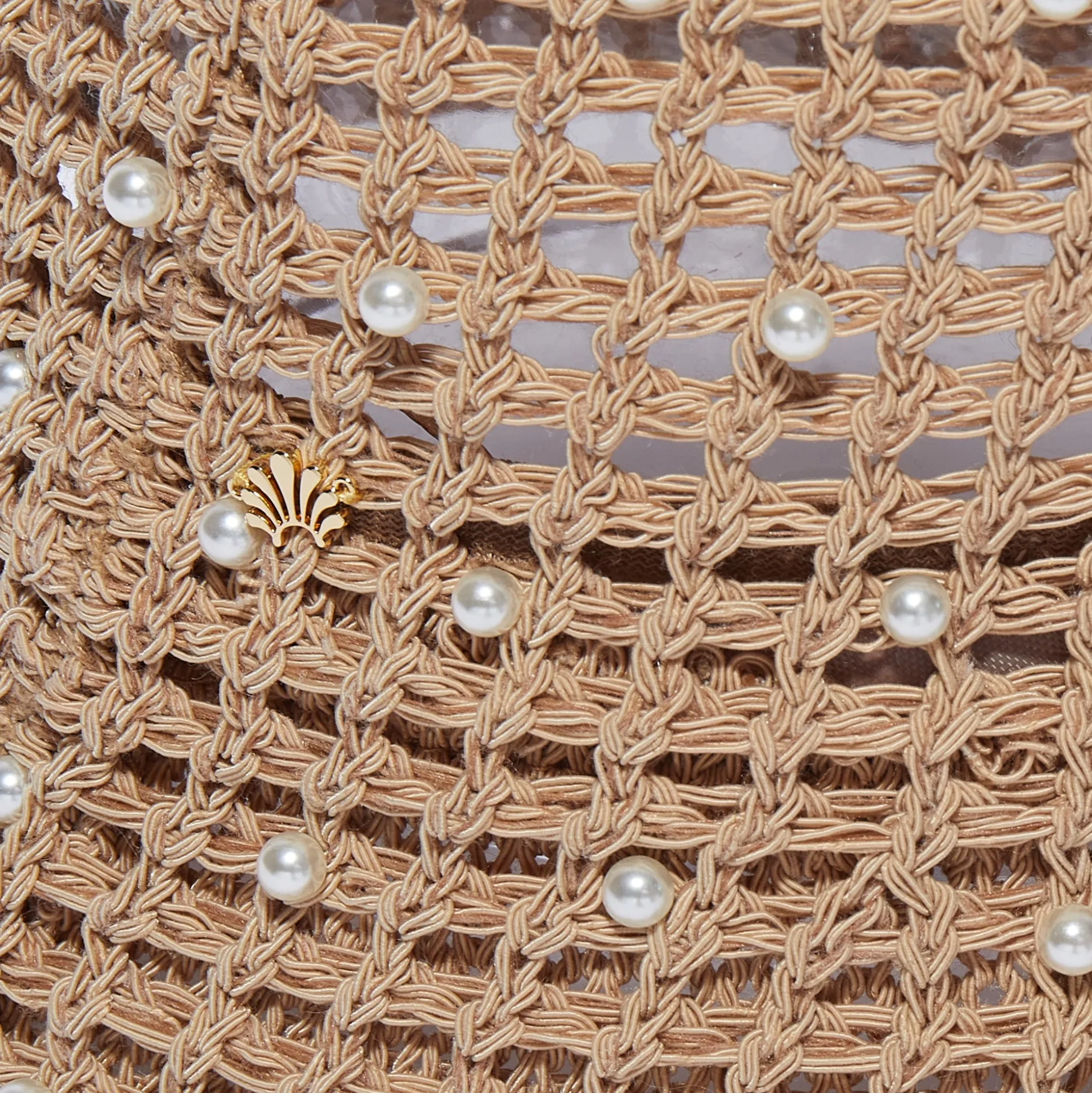 NATURAL OPEN WEAVE PEARL BUCKET HAT