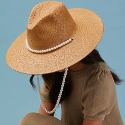 NATURAL PEARL STRAND STRAW HAT