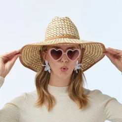 NATURAL STRAW CHECKERED HAT