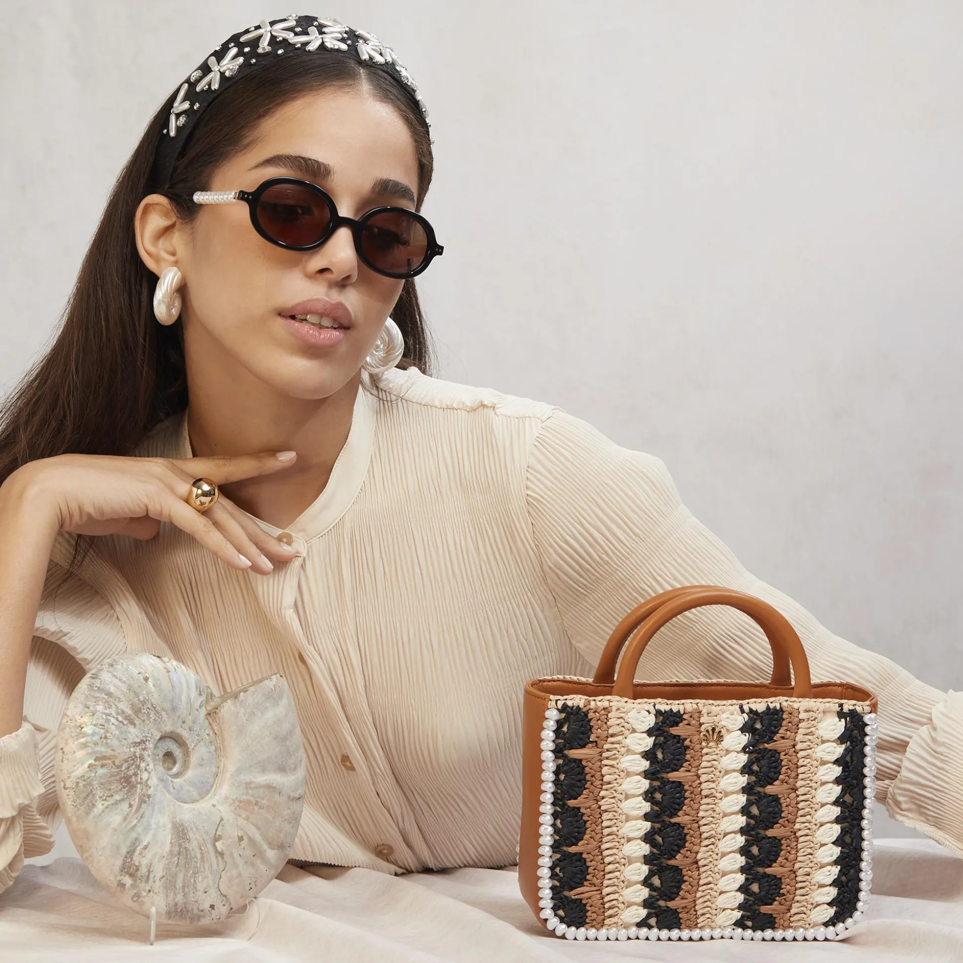 NEUTRAL NIGHT MAYA RAFFIA MINI TOTE