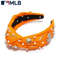 NY METS LELE SADOUGHI / MLB ORANGE EMBELLISHED KNOTTED HEADBAND