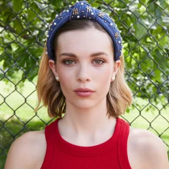 NY YANKEES LELE SADOUGHI / MLB NAVY EMBELLISHED KNOTTED HEADBAND
