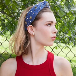 NY YANKEES LELE SADOUGHI / MLB NAVY EMBELLISHED KNOTTED HEADBAND