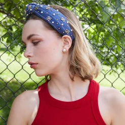 NY YANKEES LELE SADOUGHI / MLB NAVY EMBELLISHED KNOTTED HEADBAND