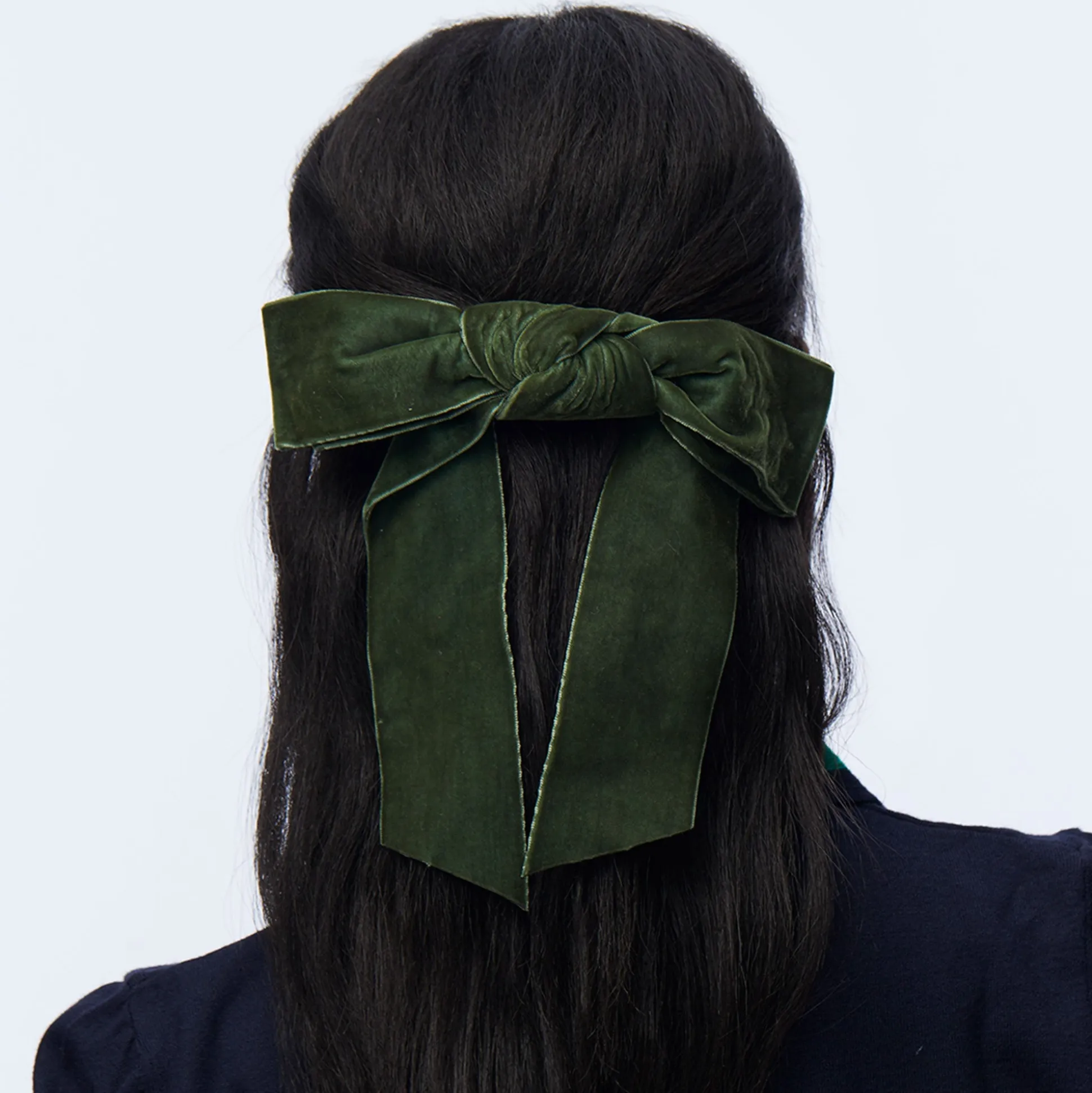 PINE GREEN SHIRLEY VELVET BOW BARRETTE