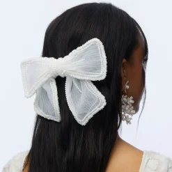 PORCELIN MARY PEARL EMBELLISHED BOW BARRETTE