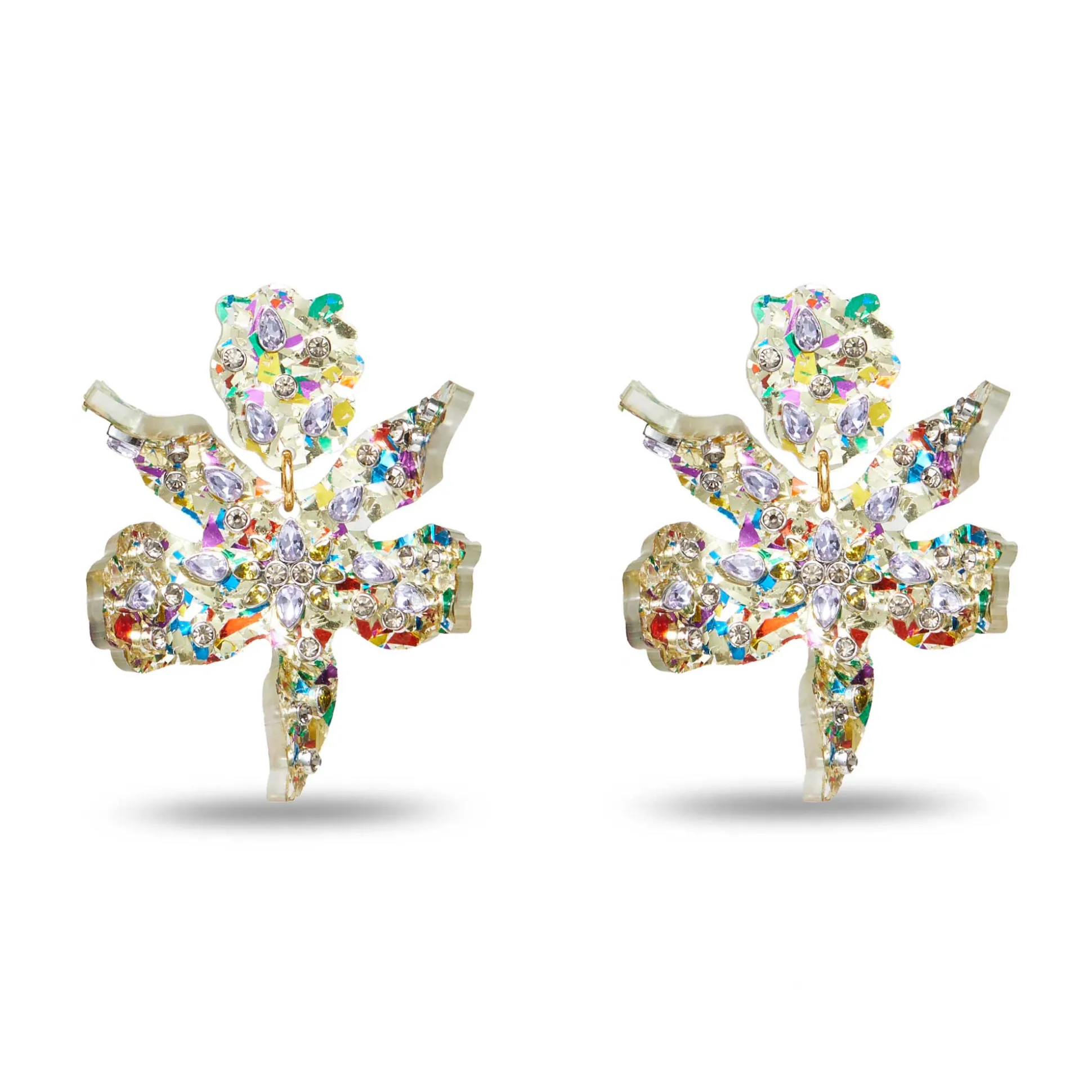 RAINBOW CONFETTI EMBELLISHED SMALL PAPER LILY EARRINGS