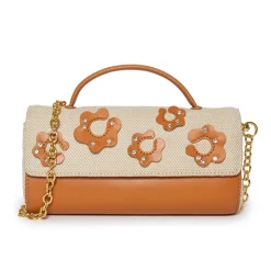 SADDLE BROWN MINI TABITHA FLORAL TOP HANDLE BAG