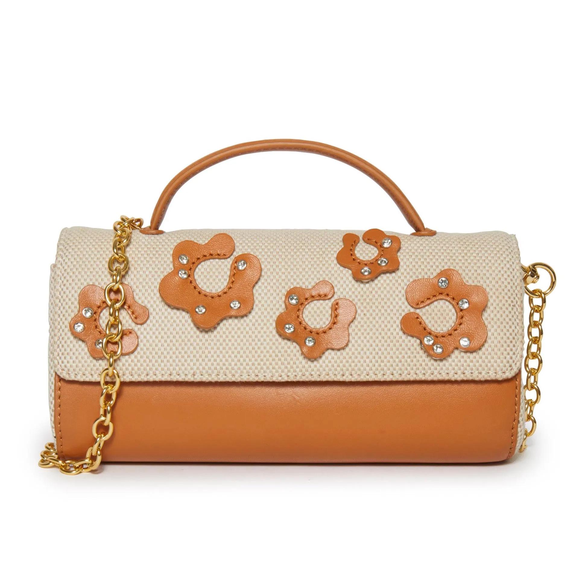 SADDLE BROWN MINI TABITHA FLORAL TOP HANDLE BAG