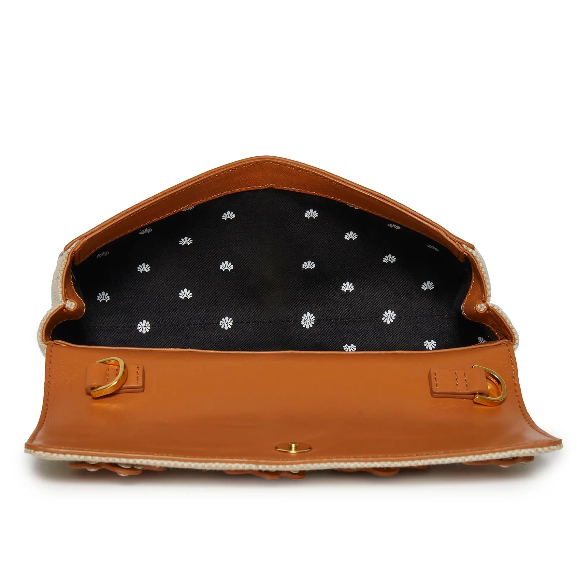 SADDLE BROWN MINI TABITHA FLORAL TOP HANDLE BAG