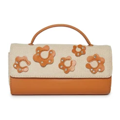 SADDLE BROWN MINI TABITHA FLORAL TOP HANDLE BAG