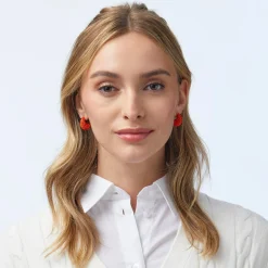 SCARLET PAVE DOME MINI HOOP EARRINGS