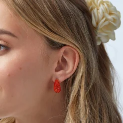 SCARLET PAVE DOME MINI HOOP EARRINGS