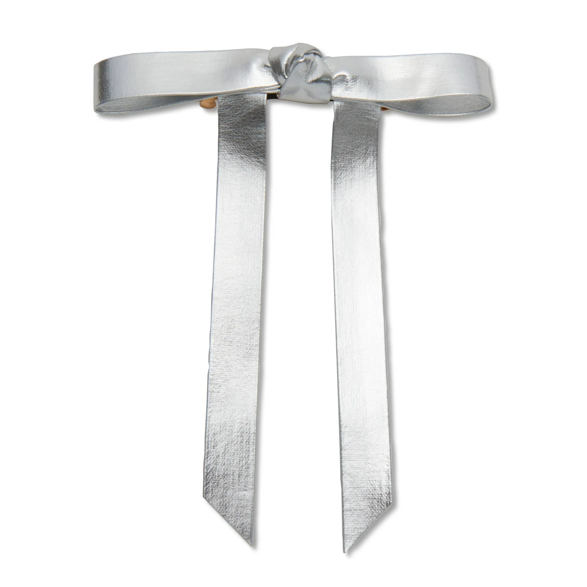 SILVER BARDOT FAUX LEATHER BOW BARRETTE