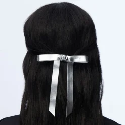 SILVER BARDOT FAUX LEATHER BOW BARRETTE