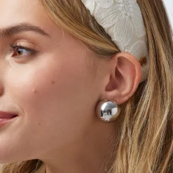 SILVER DOME BUTTON EARRINGS