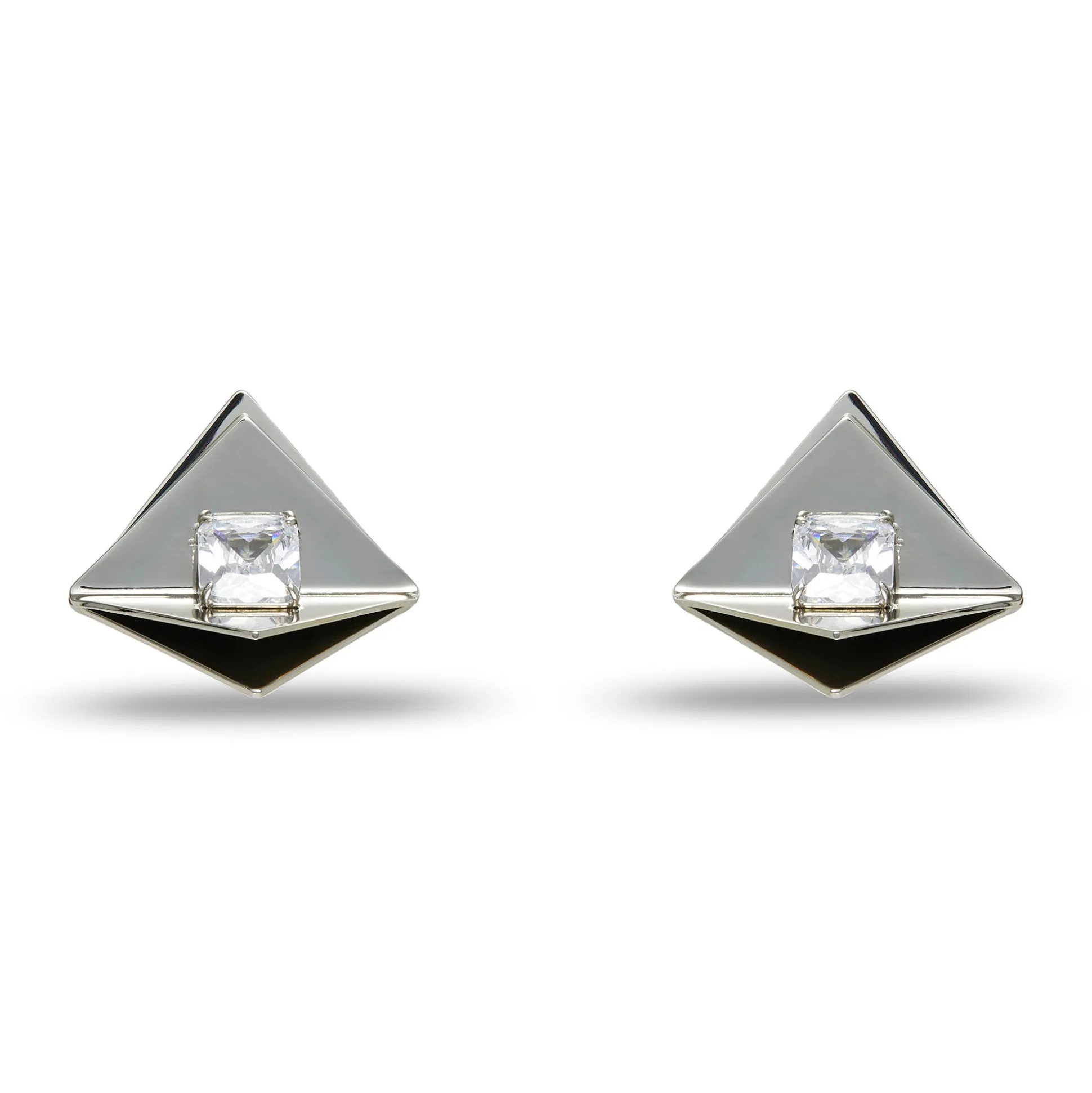 SILVER GEO CRYSTAL BUTTON EARRINGS